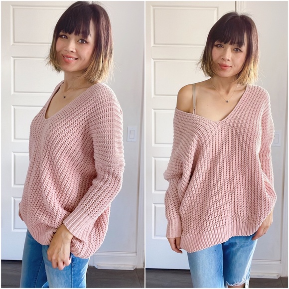 017 Cozy Dusty Pink Oversized Chenille Sweater Top - Picture 5 of 5